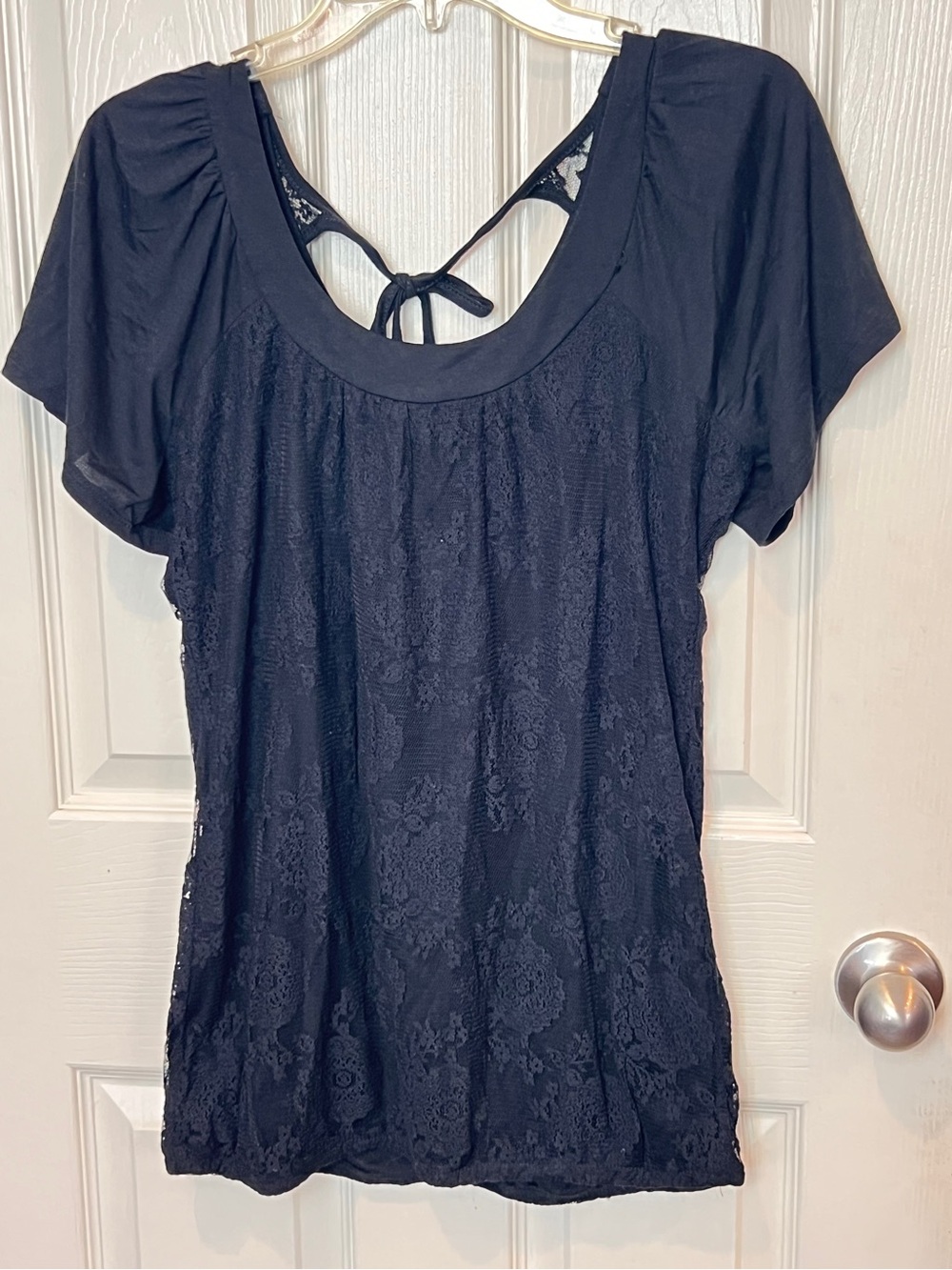 Y2k self Esteem Women's Black Lace Overlay Top tie back Size L